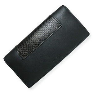 Gucci Fold Long Wallet Bill Black Python Exotic Leather